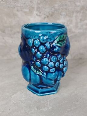Vtg Inarco Mood Indigo Blue Glazed Fruit Mug Inarco Japan Blue Ceramic Cup Vase